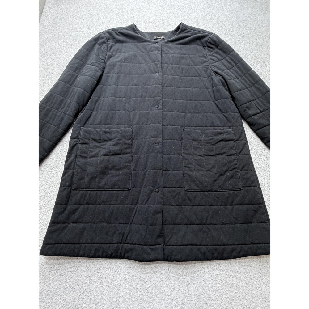 Eileen Fisher Coat Womens Petite Small Black Quilted Organic Cotton Pockets - Picture 6 of 16